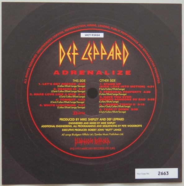Front Label (numbered), Def Leppard - Adrenalize 