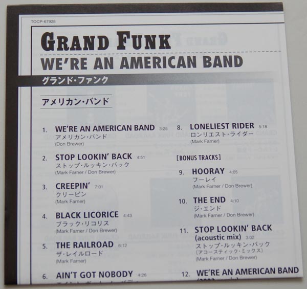 Lyric book, Grand Funk Railroad - We're An American Band (+1)