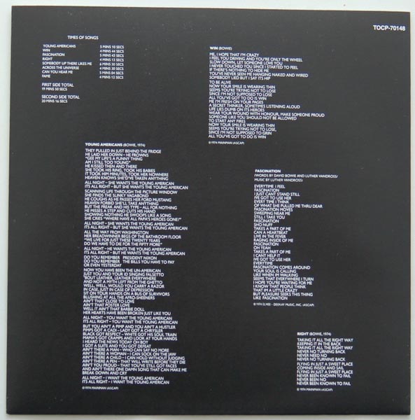 Inner sleeve side B, Bowie, David - Young Americans