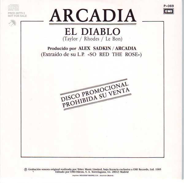 CD6 Sleeve [Back], Arcadia (Duran Duran) - The Singles Boxset