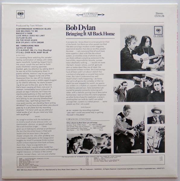 Back cover, Dylan, Bob - Bringing It All Back Home