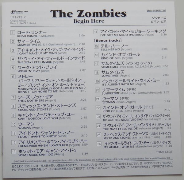 Lyric book, Zombies (The) - Begin Here +?