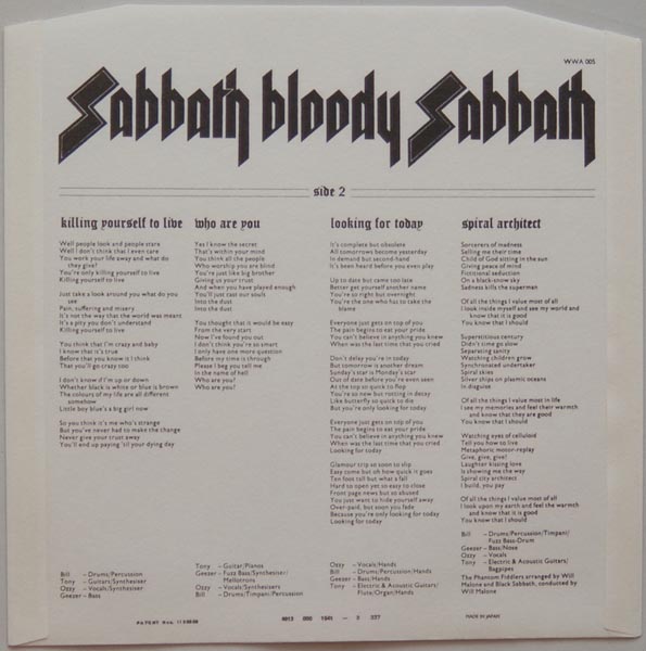 Inner sleeve side B, Black Sabbath - Sabbath Bloody Sabbath
