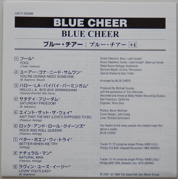 Lyric book, Blue Cheer - Blue Cheer