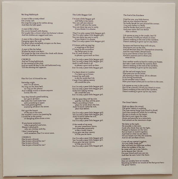 Inner sleeve side A, Thompson, Richard + Thompson, Linda - I Want To See The Bright Light Tonight +3