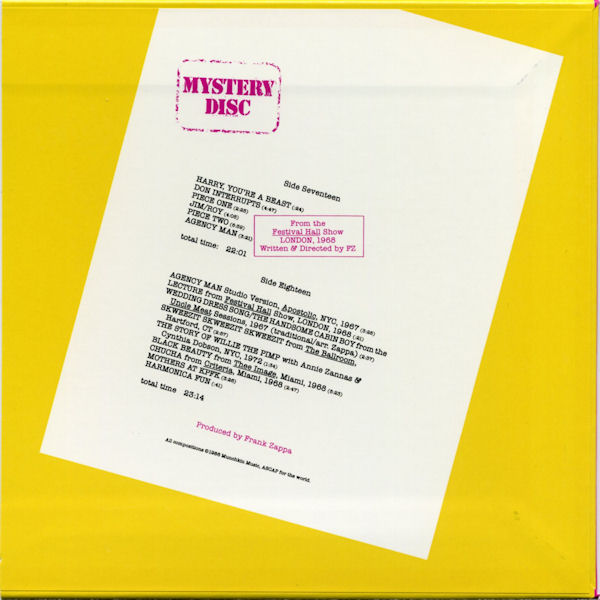Yellow Sleeve Back, Zappa, Frank - Mystery Disc