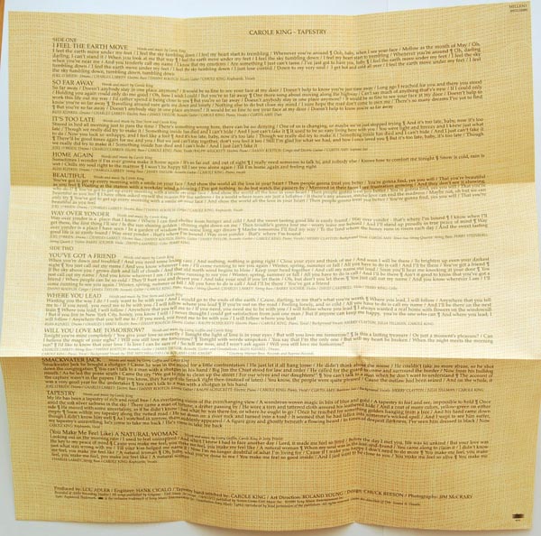 Unfolded poster with lyrics, King, Carole - Tapestry