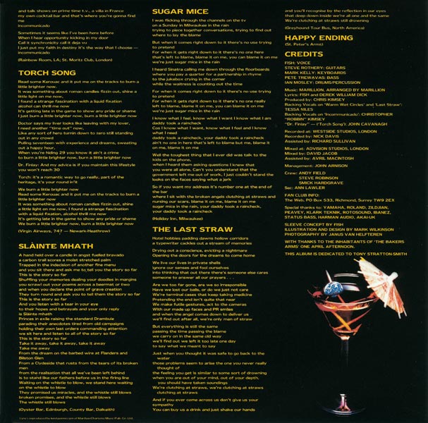 Inner sleeve back, Marillion - Clutching At Straws