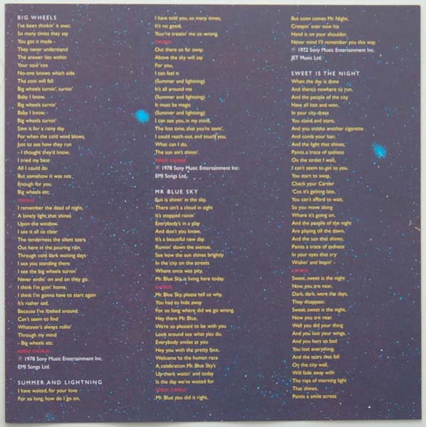 Inner sleeve 2 side A, Electric Light Orchestra (ELO) - Out Of The Blue