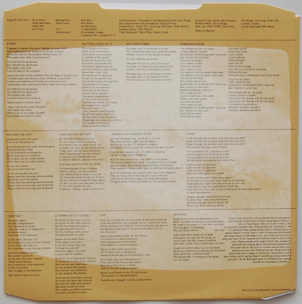 Inner sleeve side A, Gang Of Four - Entertainment