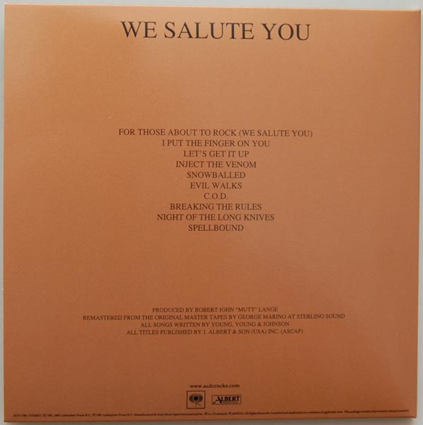 Back cover, AC/DC - For Those About To Rock We Salute You