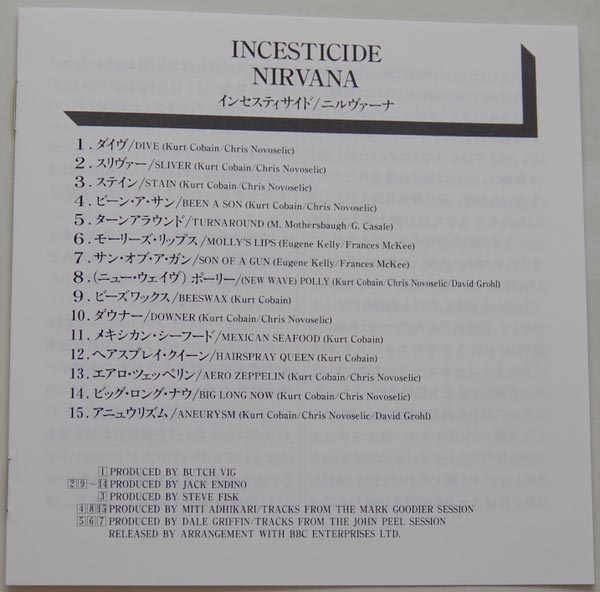 Lyric book, Nirvana - Incesticide