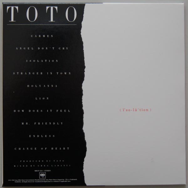 Back cover, Toto - Isolation