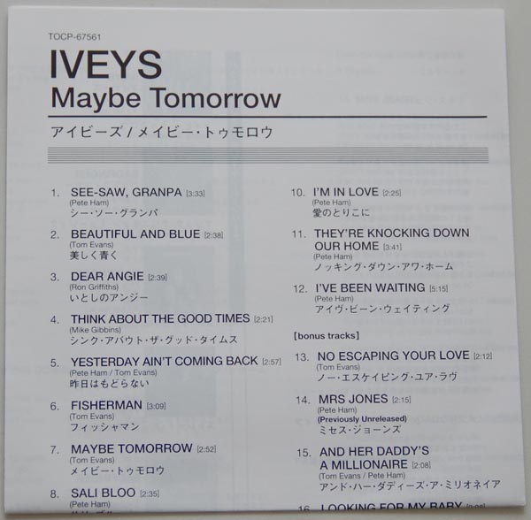 Lyric book, Iveys (The) - Maybe Tomorrow