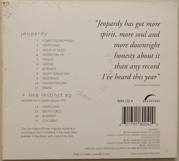 Back cover, Sound (The) - Jeopardy