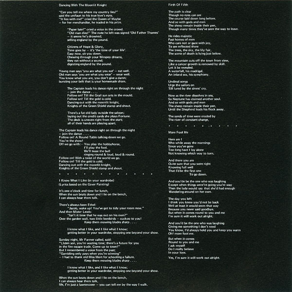 Lyrics insert - front, Genesis - Selling England By The Pound