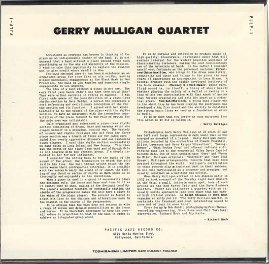 , Mulligan, Gerry - Gerry Mulligan Quartet, Vol 1