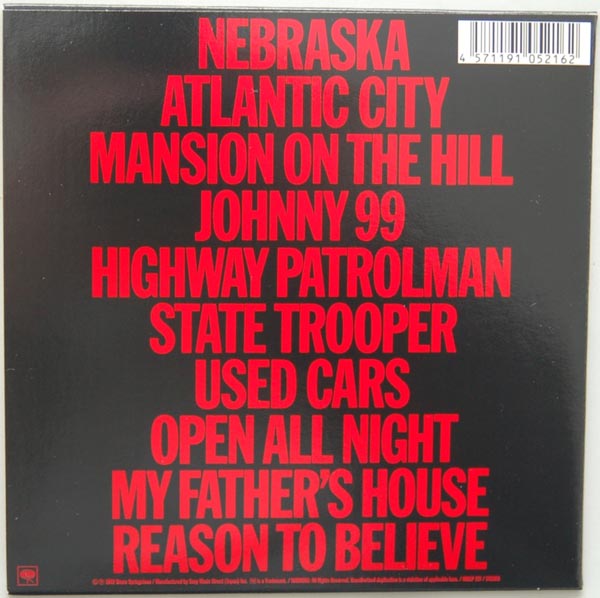 Back cover, Springsteen, Bruce - Nebraska