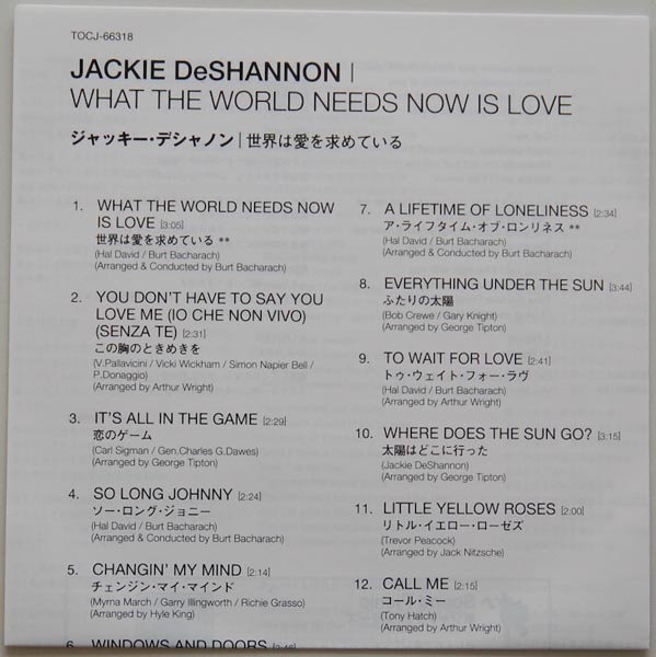 Lyric book, De Shannon, Jackie - What the world needs now is love