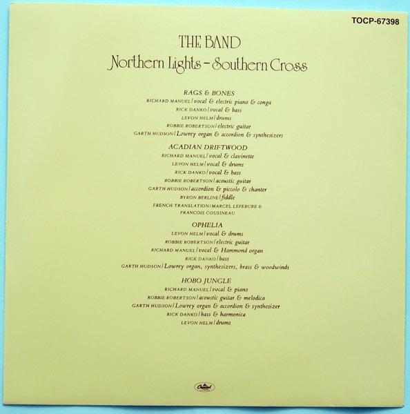 Inner sleeve A, Band (The) - Northern Lights - Southern Cross +2