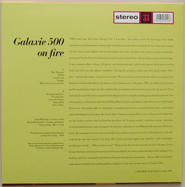 Back cover, Galaxie 500 - On Fire 