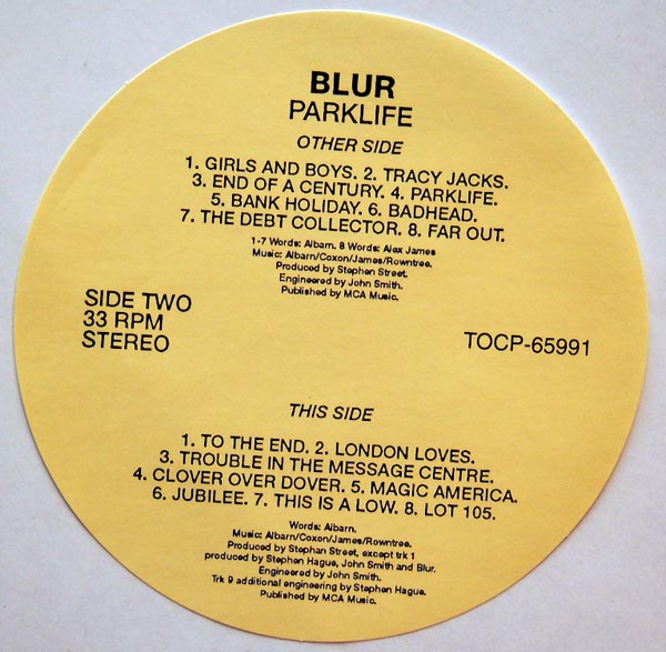 LP inner reproduction, Blur - Parklife + 1