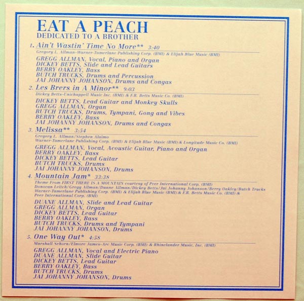 Insert 1A, Allman Brothers Band (The) - Eat A Peach