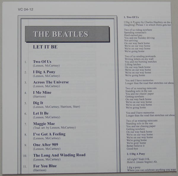 Lyric book, Beatles (The) - Let It Be