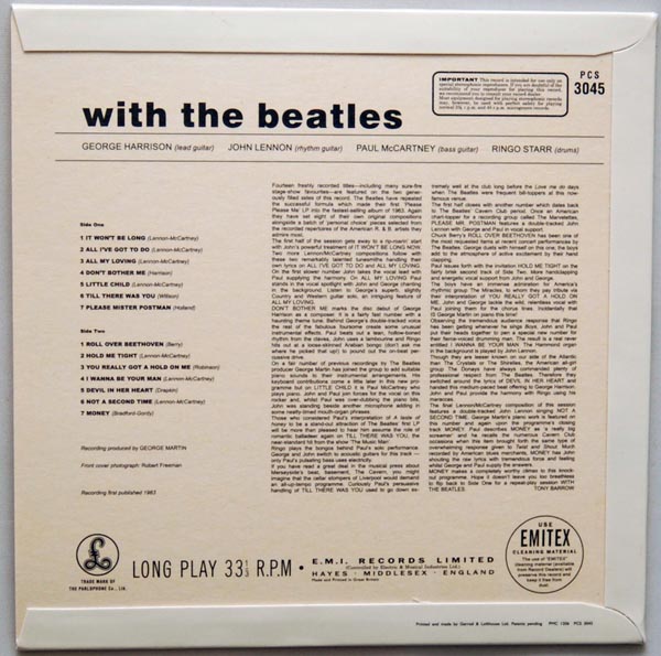 Back cover, Beatles (The) - With The Beatles