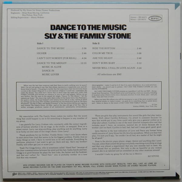 Back cover, Sly + The Family Stone - Dance To The Music +6