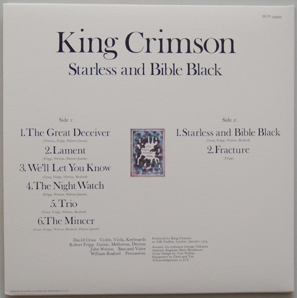 Back cover, King Crimson - Starless and Bible Black