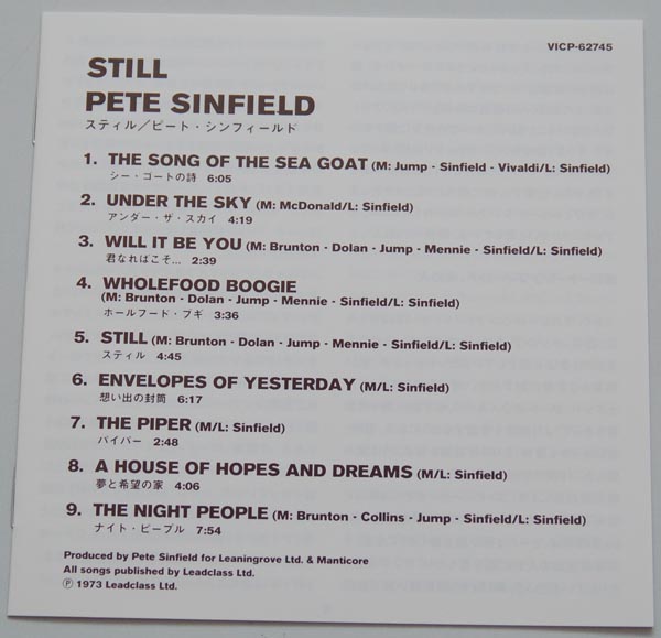 Lyric Book, Sinfield, Pete - Still