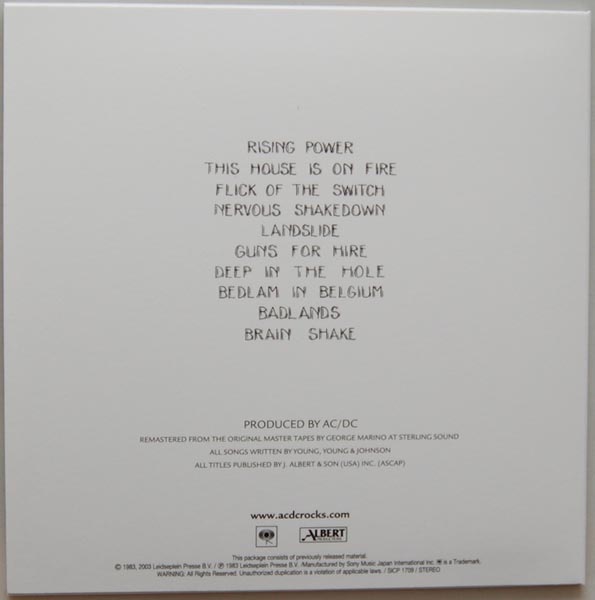 Back cover, AC/DC - Flick Of The Switch