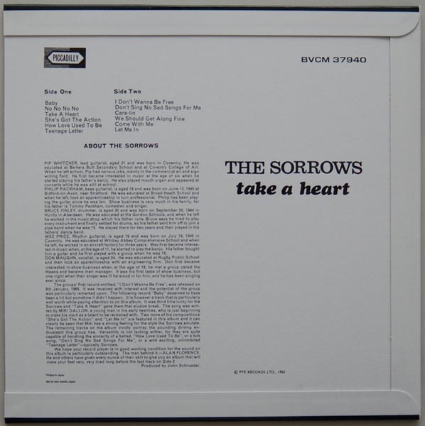 Back cover, Sorrows - Take A Heart