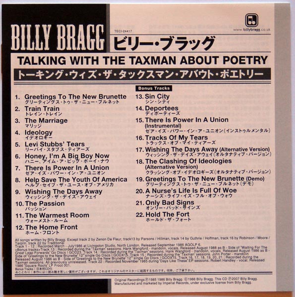 Lyric Sheet, Billy Bragg - Talking With The Taxman About Poetry