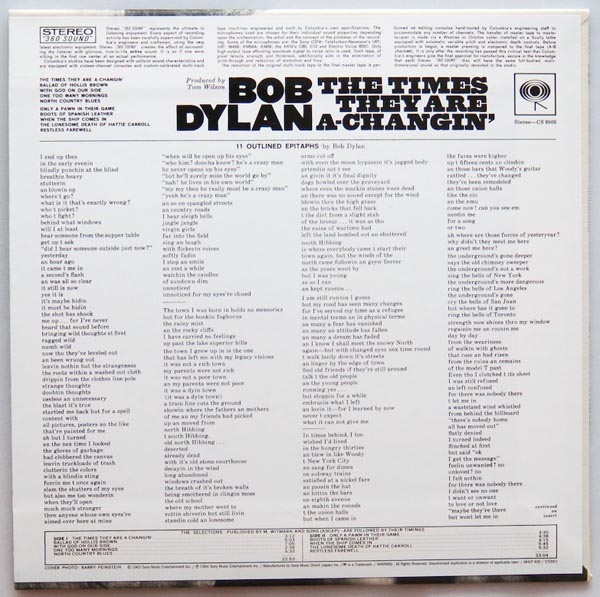 Back cover, Dylan, Bob - Times They Are A-Changin'
