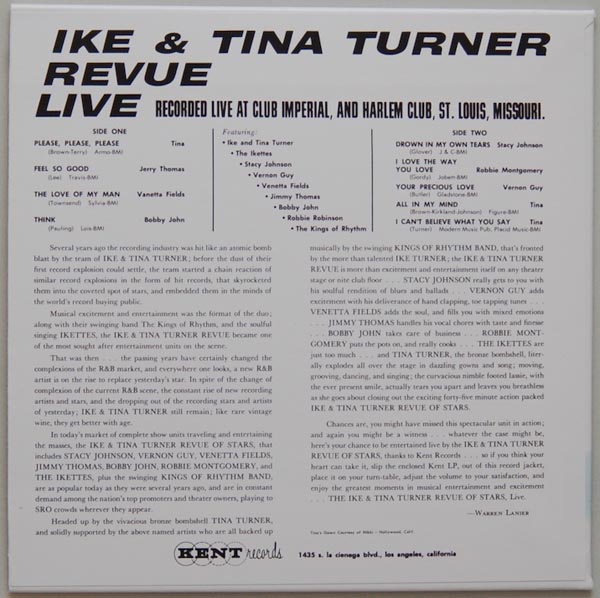Back cover, Turner, Ike & Tina - Ike & Tina Turner Revue Live