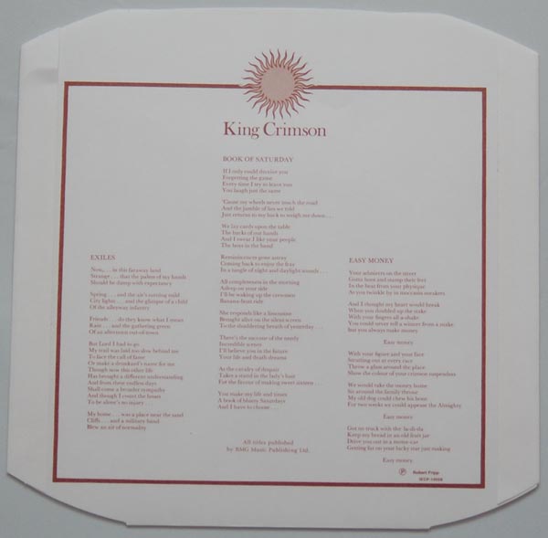Inner sleve A (withe the other side), King Crimson - Larks' Tongues In Aspic
