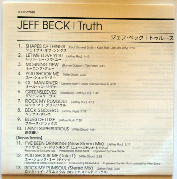 Lyric sheet, Beck, Jeff - Truth