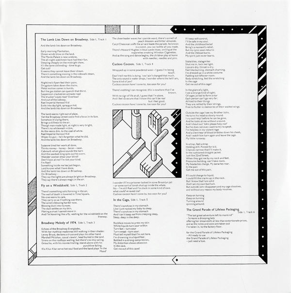 LP first inner sleeve front, Genesis - The Lamb Lies Down On Broadway
