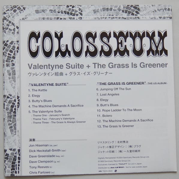 Lyric book, Colosseum - Valentyne Suite / Grass Is Greener