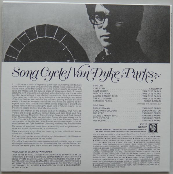 Back cover, Van Dyke Parks - Song Cycle