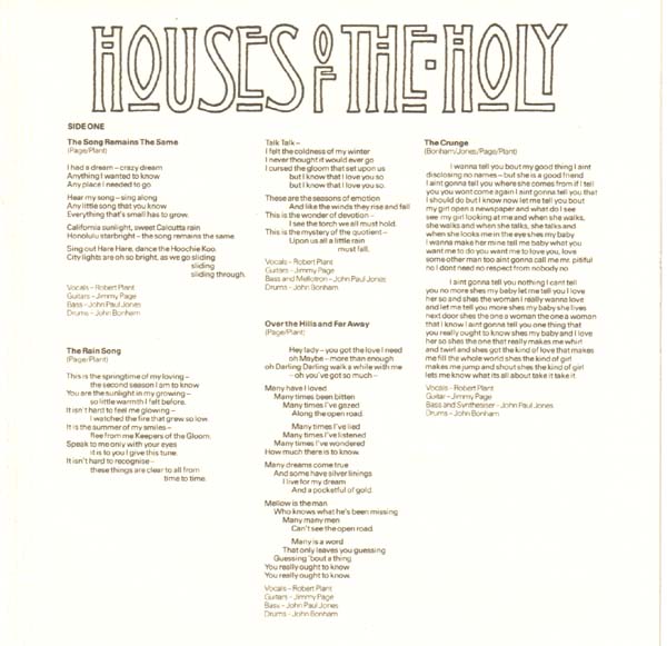 Insert, Led Zeppelin - Houses Of The Holy