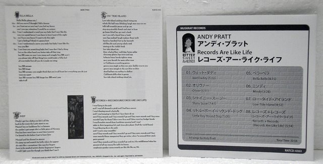 Lyrics insert and Japanese Insert, Pratt, Andy - Records Are Like Life
