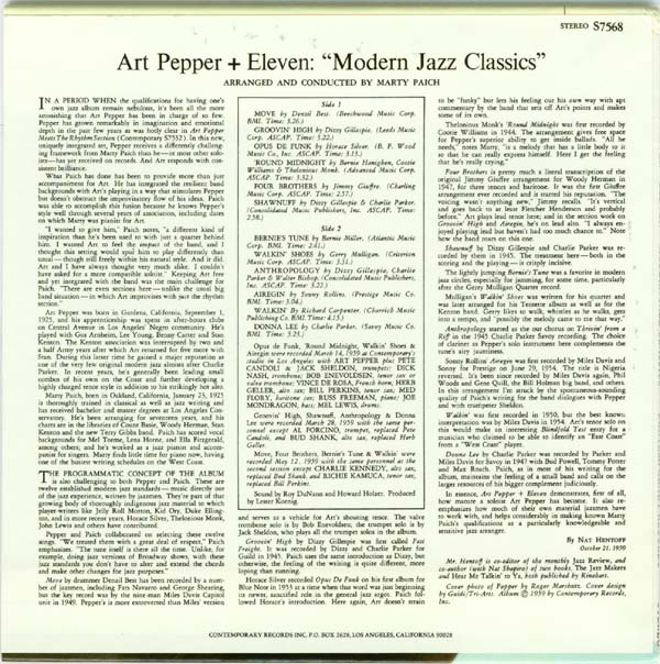 Back cover, Pepper, Art + Eleven - Modern Jazz Classics +3