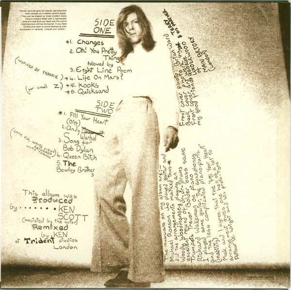Back cover, Bowie, David - Hunky Dory