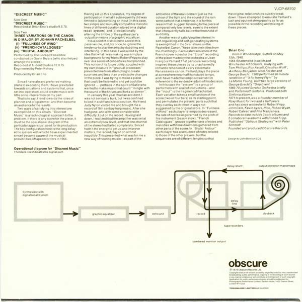 Back cover, Eno, Brian - Discreet Music