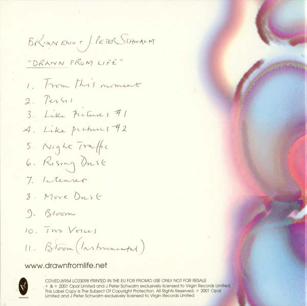 Back cover, Eno, Brian & J Peter Schwalm - Drawn From Life (Promo)