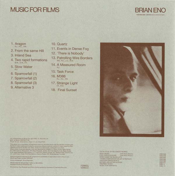 Back cover, Eno, Brian - Music For Films