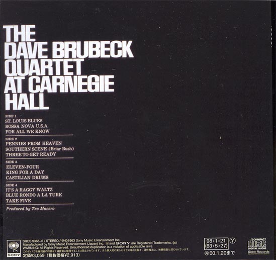 , Brubeck, Dave - Dave Brubeck Quartet At Carnegie Hall